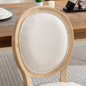 French Style Solid Wood Frame Linen Back Dining Chair Set of 2