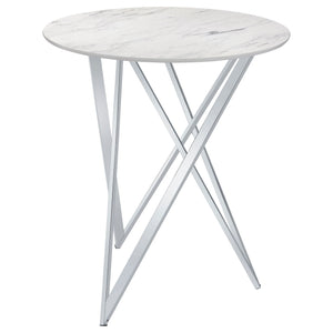 Halverson - Round Top Bar Table - White / Silver