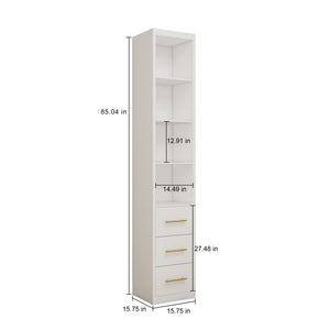 Tall Storage Cabinet With 3 Drawers For Bedroom - White