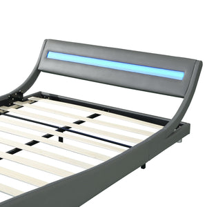 Queen Size Upholstered Platform Bed Frame with LED Lighting