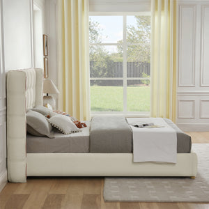 Queen Size Removable Chenille Wingback Upholstered Waffle Bed