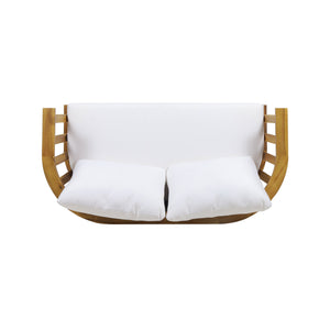 Outdoor Wooden Loveseat with Cushions - White/Teak