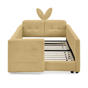 Cute Rabbit Ear Upholstered Platform Bed Frame With Safety Rail