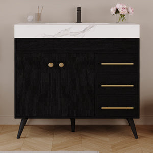 36" Freestanding Bathroom Vanity with Ceramic Sink and Faux Marble Top