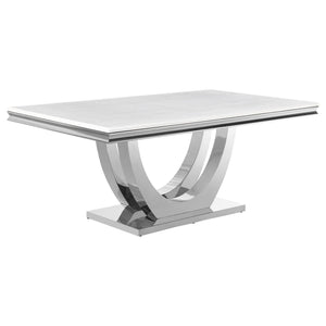 Allessandra - Rectangular U-Shaped Base Dining Table - White / Silver