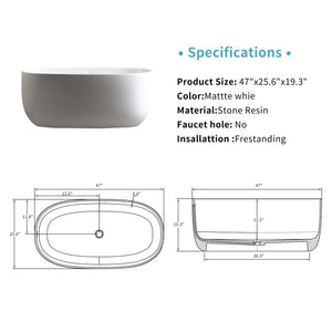 47'' Independent Solid Surface Resin Stone Bathtub