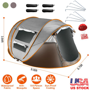 3-4 Person Pop Up Tent Automatic Setup Camping Tent Waterproof Instant Setup Tent with 2 Mosquito Net Windows Carrying Bag for Hiking Climbing Adventu