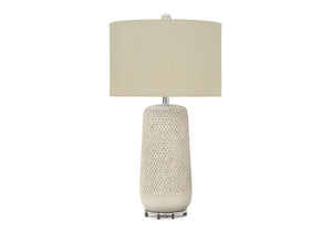 Contemporary Lighting Table Lamp in Cream Ceramic and Beige Fabric
