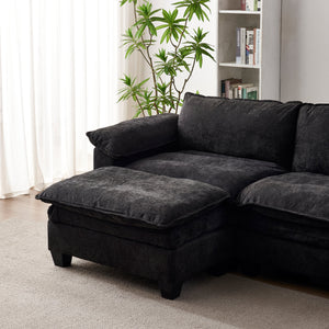Luxury Chenille Upholstered U Shape Sofa with Two Ottomans