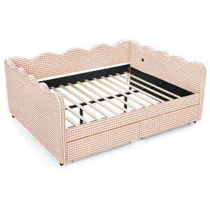 Queen Size Cozy Gingham Daybed with Two Storage Drawers and USB Port