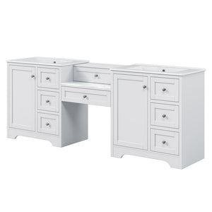 Double Sink Bathroom Vanity With Countertop, 2 Ceramic Sinks, 6 Drawers
