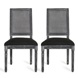 French Country Dining Chair With Rectangular Cane Backrest And Smooth Upholstered Seating