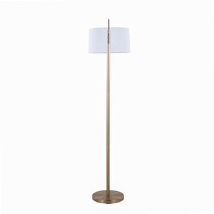 Casper 69" Contemporary Metal Floor Lamp in Gold Metal with Off-White Linen Shade