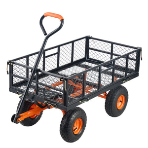 Metal Garden Dump Cart with Easy-Assemble Frame and Convertible Handle