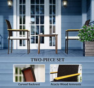 Set of 2 Patio Wicker Dining Chairs with Backrest and Armrests