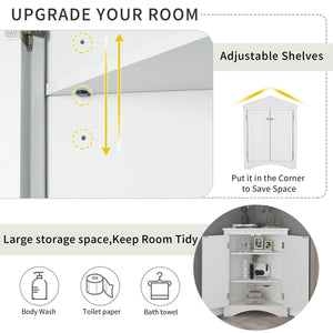 Triangle Bathroom Storage Cabinet With Adjustable Shelves, Freestanding Floor Cabinet For Home Kitchen