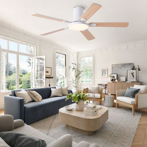 Flush Mount Ceiling Fans With LED Light And Remote Control, 5 Blades