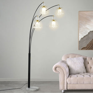 Marcos - Hanging Crystal Arc Tree Floor Lamp With Sculptural Frame - Black