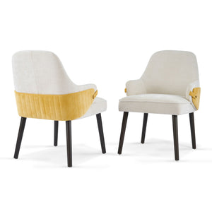 Indoor Dining Chair Set of 2 with Sturdy Frame - Beige / Yellow