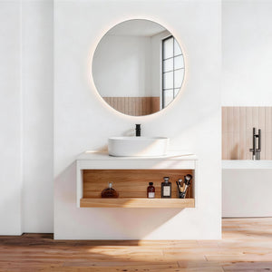 Floating Bathroom Vanity With Glossy Round Vessel Sink