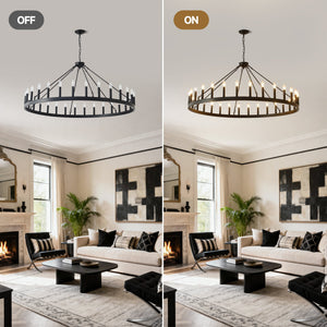 53.15 Inch Matte Black Wagon Wheel Chandelier with 30 Lights