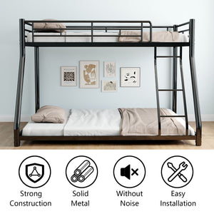 Bunk Bed Frame With Ladder And Guardrail, Heavy Duty Noise Free Design Metal Construction