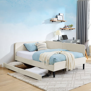 Upholstered Platform Bed Frame With 2 Storage Drawers And Adjustable Sofa Bed