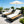 Black Iron & Teak Finish Chaise Lounge Set: 1 Frame + 1 2-Fold