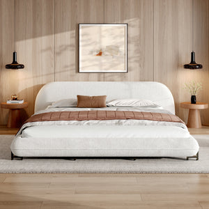 King Size Bed Frame with Boucle Fabric and Thick Headboard
