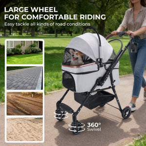 4-Wheel Foldable Pet Stroller for Dogs and Cats