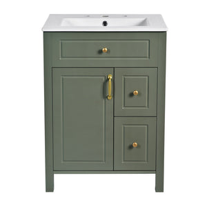 Elegant Bathroom Vanity With Ceramic Sink, Soft Close Doors And Drawers, Double Storage Racks