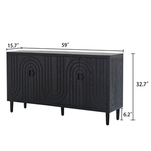Modern Black Sideboard Cabinet with Nailhead Accents