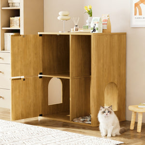 31.5-inch Light Wood Cat Litter Cabinet with Cat Tree