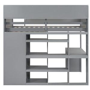 Loft Bed With Built In Desk, Storage Shelves, And Wardrobe