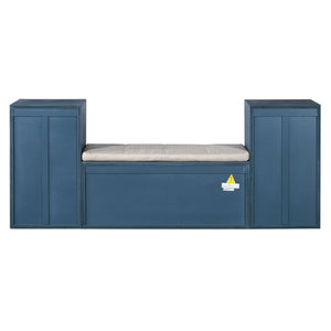 Entryway Storage Bench With Cushion, Drawers & Open Shelves
