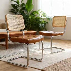 Dining Chairs Set of 2, Faux Leather Rattan Side Accent Chairs
