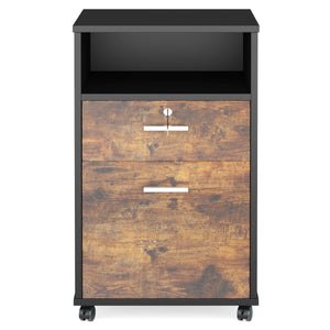 2 Drawer Mobile File Cabinet With Lock, Rolling Printer Stand For Letter Size Files - Black / Brown