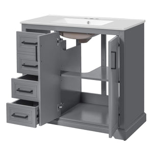 Bathroom Vanity With Sink, Soft Close Doors, Adjustable Shelf & 3 Drawers