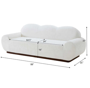 88 in. Round Arm Cloud Curved 3-Seater Modern Upholstered Chenille Sofa, Snow