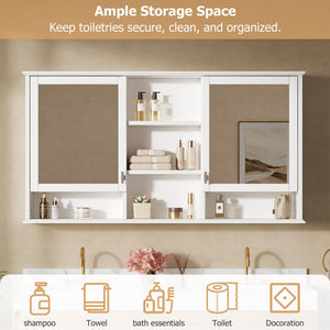 Wall Mount Mirror Cabinet With Adjustable Shelves - White