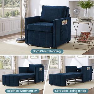 Upholstered Convertible Sleeper Sofa With 5 Position Backrest, Side Pockets, Storage