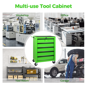 Rolling Metal Tool Chest with 5 Drawers, 20" Steel Cabinet - Green