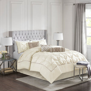 7 Piece Tufted Comforter Set Ivory Full