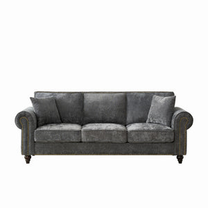 3 Seater Sofa With Tufted Upholstery, Rolled Arms, Nailhead Trim
