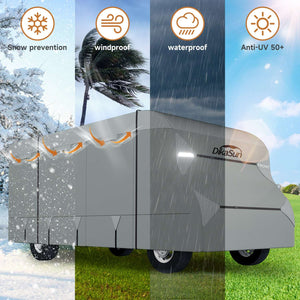 DikaSun 7 Layers Top Class C RV Cover Upgraded Tear Resistant Breathable Waterproof Ripstop Anti-UV Class C Camper RV Cover