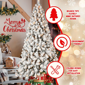 5-Foot Pre-Lit Snow-Flocked Christmas Tree with 650 LED Lights - Green/White