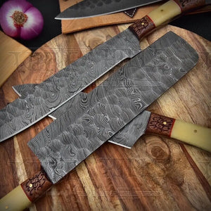 5 Pieces Custom Handmade Damascus Steel Chef Set - 5 Piece Kitchen Knives Set