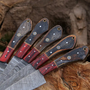 5 Pieces Custom Handmade Damascus Steel Chef Set - 5 Piece Kitchen Knives Set