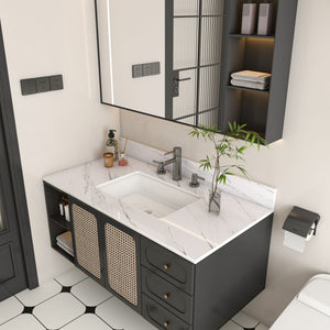 Bianco Carrara Venato Elegant Marble Vanity Top, Bathroom Vanity With Undermount Sink, Sintered Stone