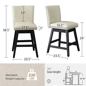 Upholstered Swivel Bar Stools High Back (Set of 2) - Cream White